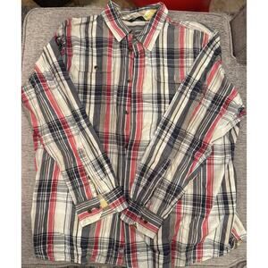 The North Face Men Shirt XXL White Blue Plaid Rip Stop Long Sleeve Button Up